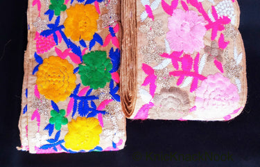 Brown Fabric In Green, Yellow, Blue